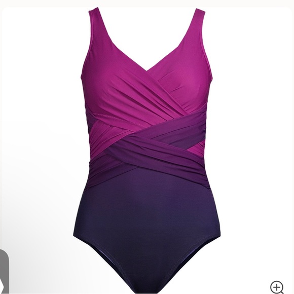 NWOT Lands End Swimsuit Sz 18 Ombre Purple Pink one piece flattering v-neck New - Picture 16 of 16